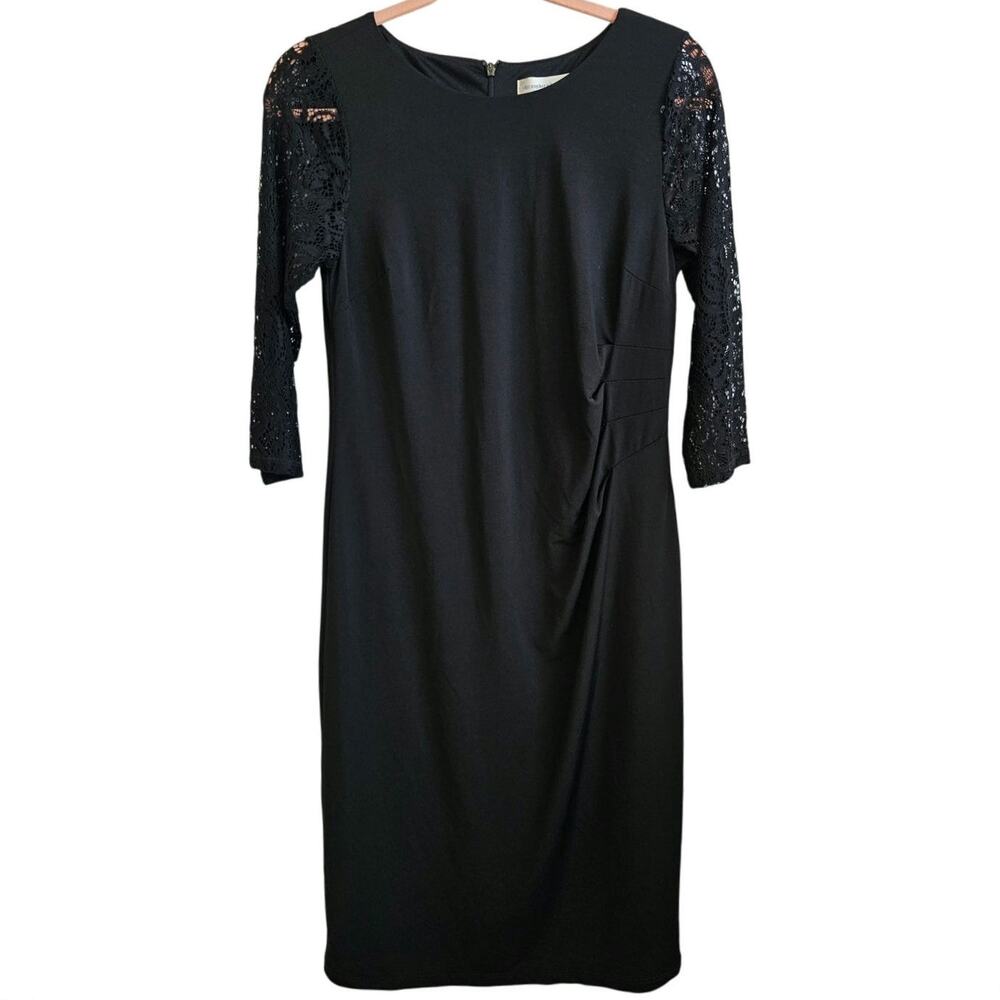 NWT Christopher & Banks 3/4 Lace Sleeve Cinched Side Black Dress Size 4
